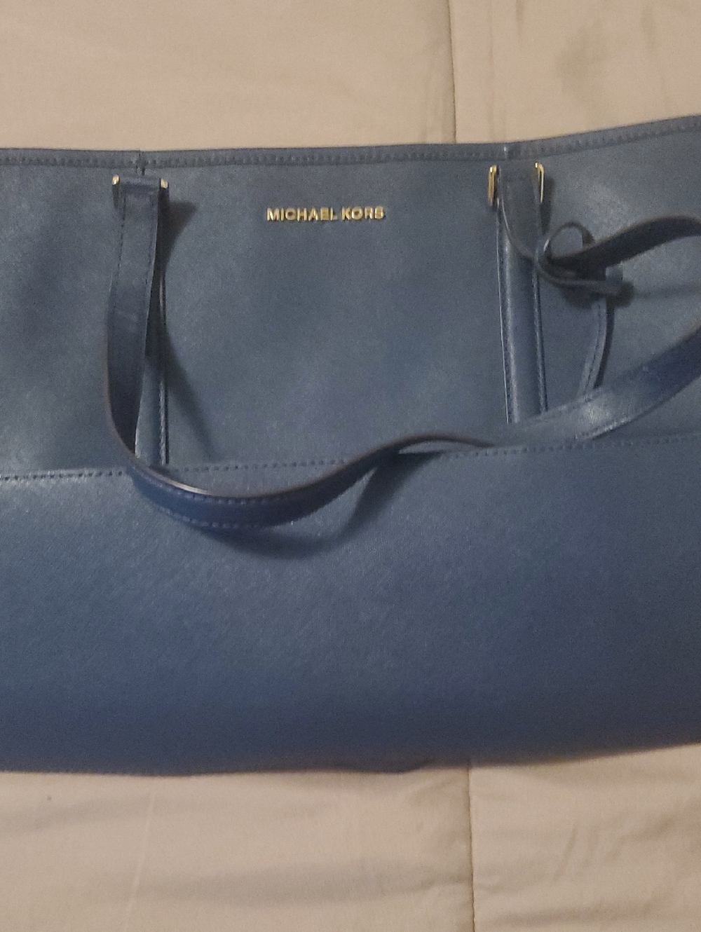 Michael Kors Navy Saffiano Leather Tote with Gold Logo